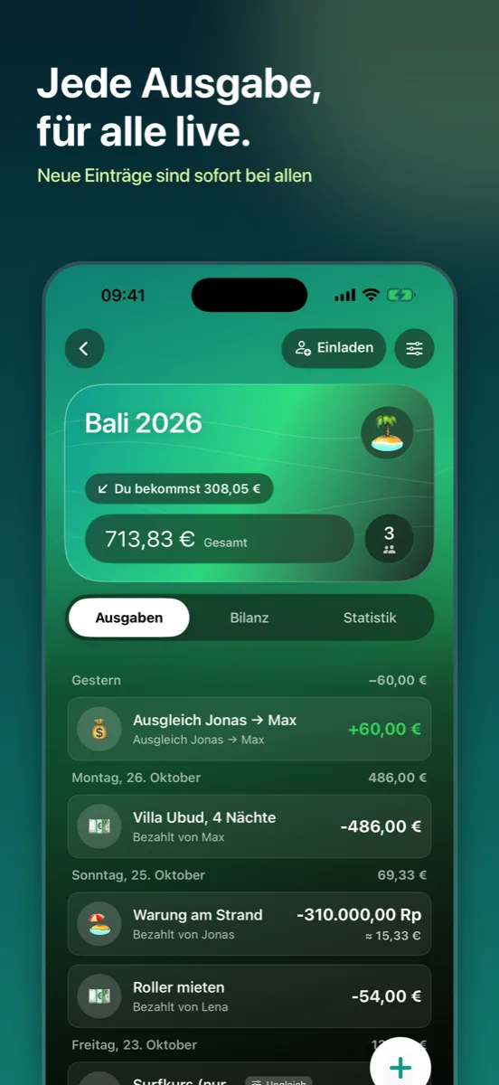 Splitaway: Jede Ausgabe, für alle live – neue Einträge sind sofort bei allen